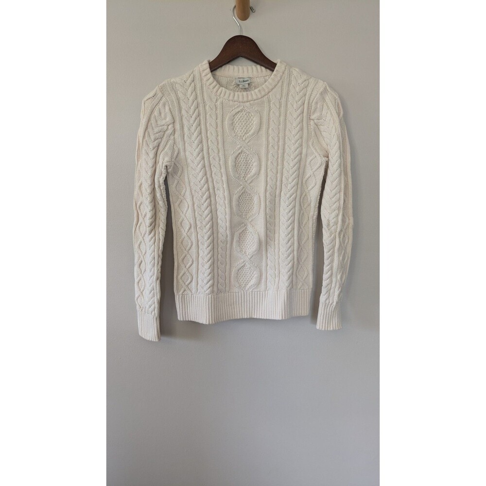LL Bean Women Cable Knit Sweater XS Organic Cotton Fisherman Classic Sustainable